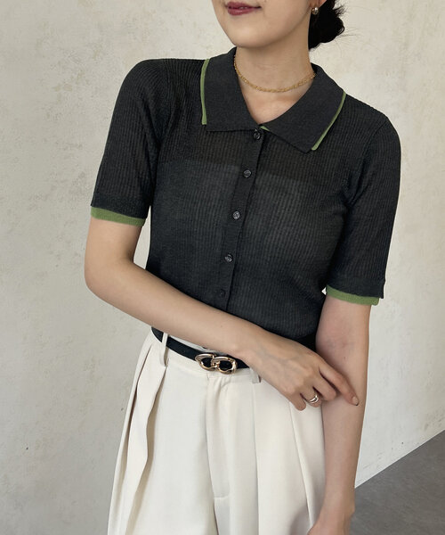 Thevon（ゼボン）の「配色襟付き5分袖ニットカーディガン（カーディガン/ボレロ・レディース・アイボリー/グレー/チャコールグレー・FREE）」の22枚目の写真