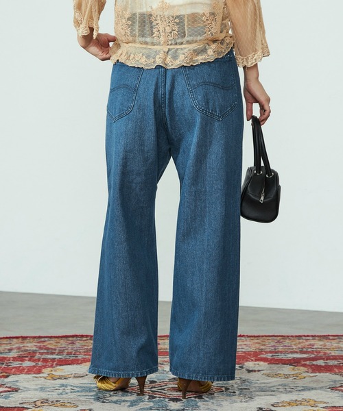 セール】ダブルウエスト ワイドデニムパンツ/オーガニック混コットン