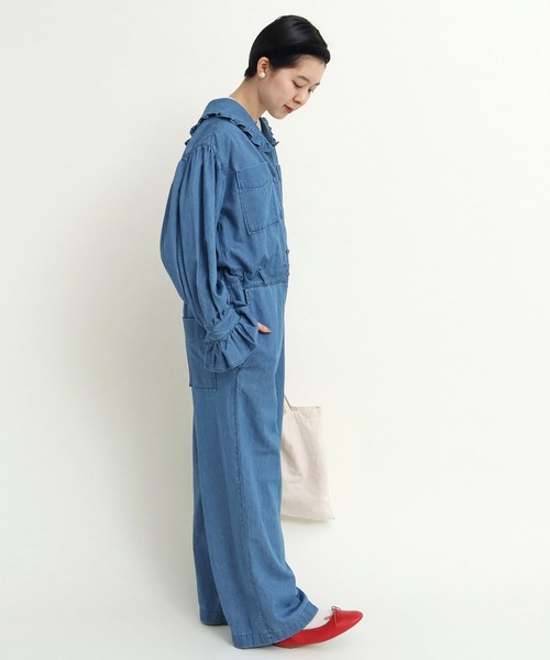 CHILD WOMAN（チャイルドウーマン）の「☆ライトオンスデニム フリルセーラージャンプスーツ（つなぎ/オールインワン・レディース・ブルー/ネイビー・FREE）」の4枚目の写真