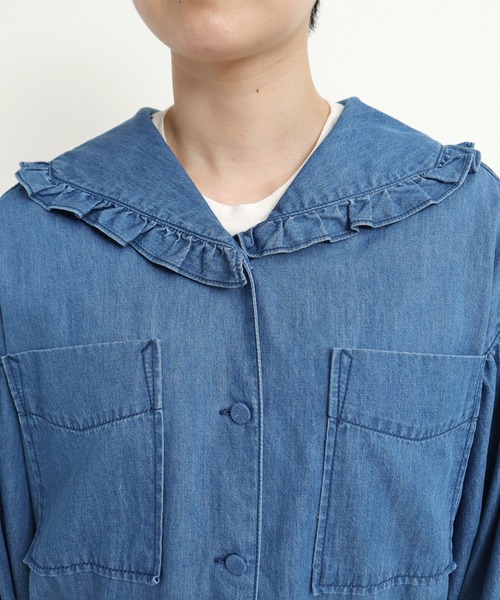 CHILD WOMAN（チャイルドウーマン）の「☆ライトオンスデニム フリルセーラージャンプスーツ（つなぎ/オールインワン・レディース・ブルー/ネイビー・FREE）」の6枚目の写真