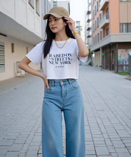 KANGOL(カンゴール)の「【EC別注】KANGOL カンゴール ブランド クラシック ロゴ プリント ショート丈 クロップド 半袖 Tシャツ(Tシャツ/カットソー・レディース・ライトグレー/オフホワイト/ブラック・L/M)」の15枚目の写真