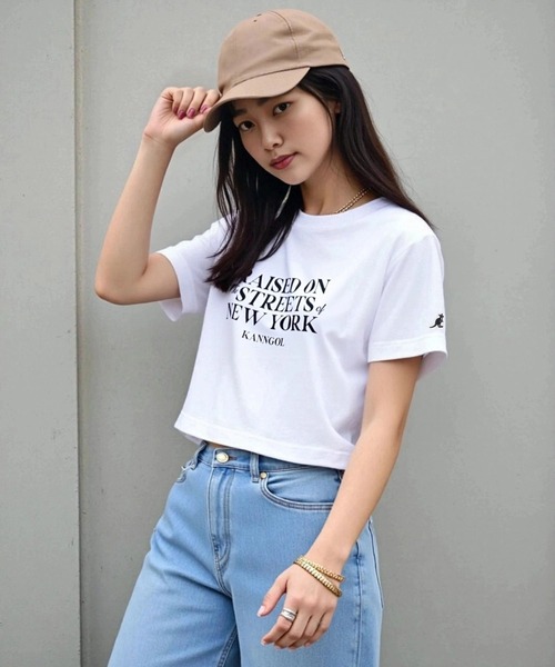 KANGOL(カンゴール)の「【EC別注】KANGOL カンゴール ブランド クラシック ロゴ プリント ショート丈 クロップド 半袖 Tシャツ(Tシャツ/カットソー・レディース・ライトグレー/オフホワイト/ブラック・L/M)」の14枚目の写真