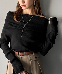 mily bilet（ミウィビレット）の「【mily bilet】立体的なシルエットが叶えるデコルテ魅せ♪指穴ドレープ使いファンオフショル２WAYリブニット（ニット/セーター）」