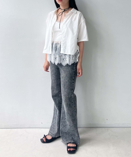 AS KNOW AS plus（アズノゥアズプラス）の「●サイドシャーリングリボンデザイン 半袖ビジューシャツ（シャツ/ブラウス・レディース・サックスブルー/オフホワイト/ネイビー系・FREE）」の9枚目の写真