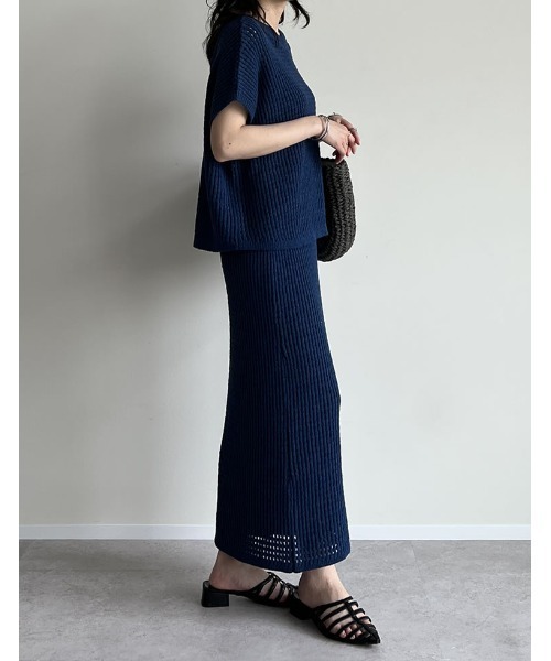 Re:EDIT（リエディ）の「[2025 SUMMER COLLECTION]前後2WAYメッシュニットトップス（ニット/セーター・レディース・ブルー/ブラック/アイボリー・MEDIUM/LARGE）」の20枚目の写真