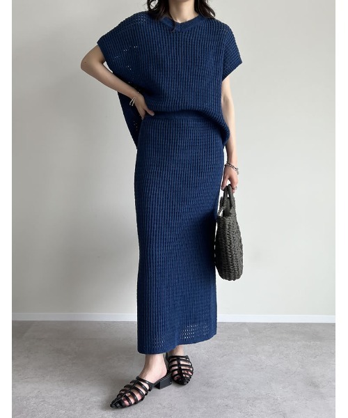 Re:EDIT（リエディ）の「[2025 SUMMER COLLECTION]前後2WAYメッシュニットトップス（ニット/セーター・レディース・ブルー/ブラック/アイボリー・MEDIUM/LARGE）」の17枚目の写真