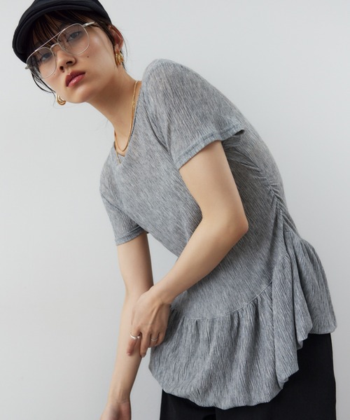 HANNE（アン）の「バルーンヘムシアーリップルTEE（Tシャツ/カットソー・レディース・グレー/ホワイト・FREE）」の2枚目の写真