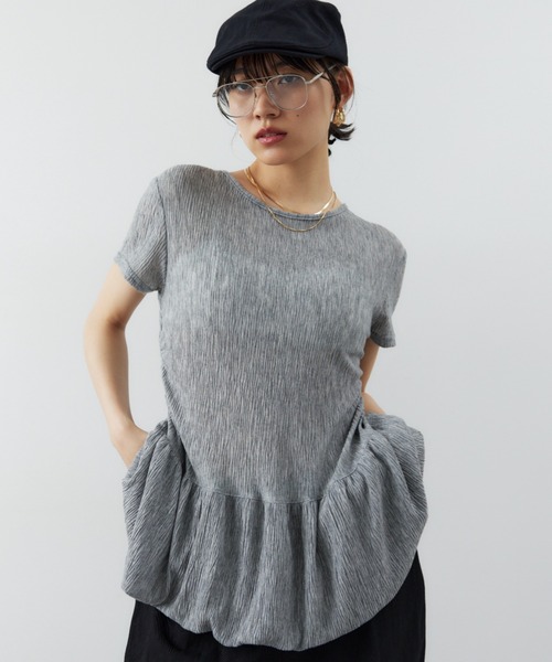 HANNE（アン）の「バルーンヘムシアーリップルTEE（Tシャツ/カットソー・レディース・グレー/ホワイト・FREE）」の3枚目の写真
