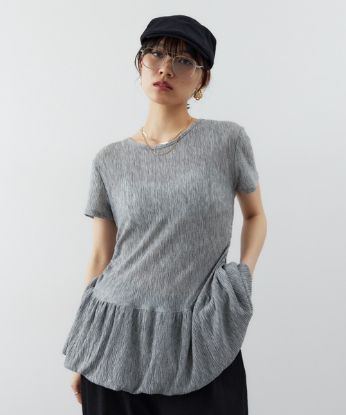 HANNE（アン）の「バルーンヘムシアーリップルTEE（Tシャツ/カットソー・レディース・グレー/ホワイト・FREE）」の4枚目の写真