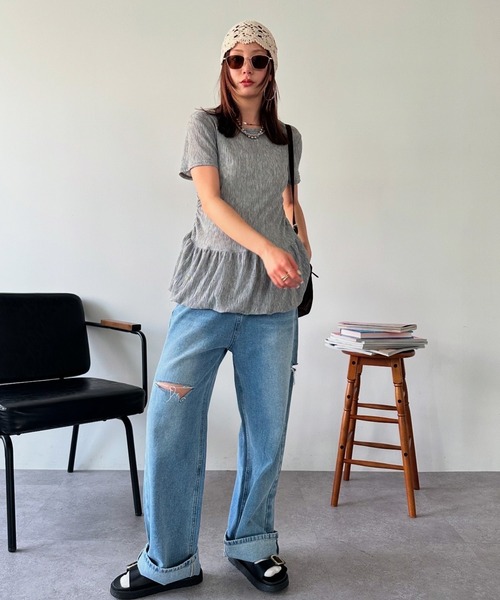 HANNE（アン）の「バルーンヘムシアーリップルTEE（Tシャツ/カットソー・レディース・グレー/ホワイト・FREE）」の17枚目の写真