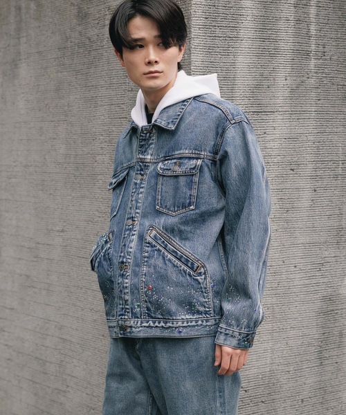 裾ギャザーでこだわりのデザインデニムジャケット SUPPLIER/サプライヤー Rhinestone Denim Jacket デニム