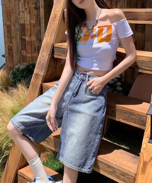 DAY CLOSET（デイ クローゼット）の「レディース ウォッシュ加工×切り替えラインのハーフ丈デニムバミューダパンツ ［大きいサイズ有］（デニムパンツ・レディース・ブルー・XL/S/L/M/XS）」の6枚目の写真
