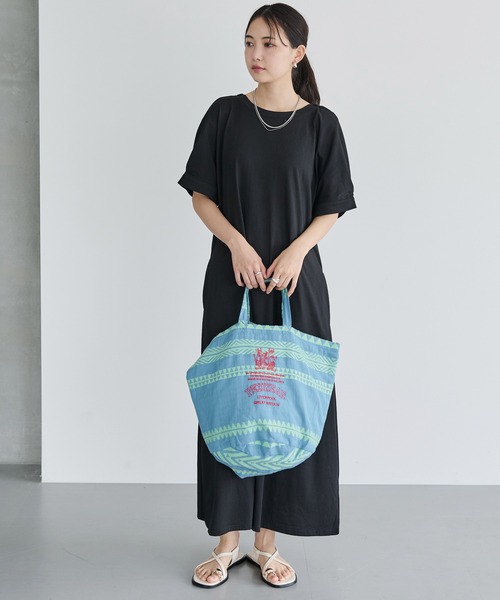 PEXWEAR(ペックスウェアー)の「JACQUARD ROUND BOTTOM TOTE/ジャガードラウンドボトムトート(トートバッグ・レディース・オレンジ/レッド/ライトブルー・F)」の6枚目の写真