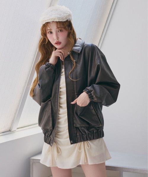 NICE CLAUP フェイクレザージャケット one after another NICE CLAUP/ノーカラーレザージャケット