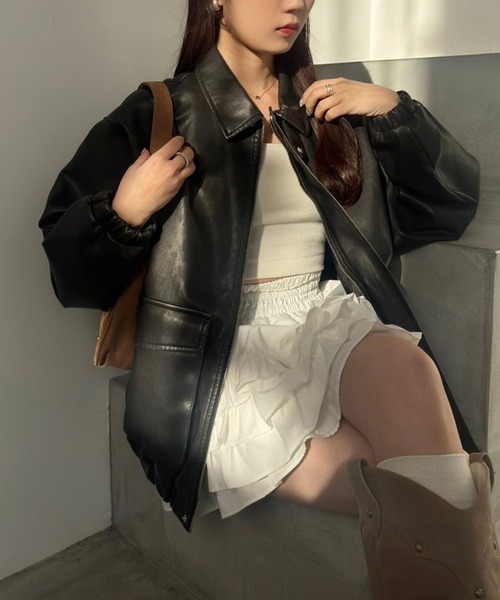 one after another NICE CLAUP(ワンアフターアナザーナイスクラップ)の「フェイクレザージャケット(ブルゾン・レディース・ブラック/ブラウン/キャメル・FREE)」の17枚目の写真