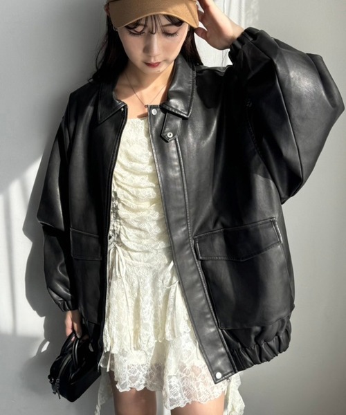 NICE CLAUP フェイクレザージャケット セール】フェイクレザージャケット（ブルゾン）｜one after