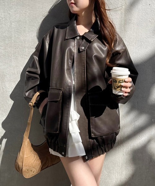 one after another NICE CLAUP(ワンアフターアナザーナイスクラップ)の「フェイクレザージャケット(ブルゾン・レディース・ブラック/ブラウン/キャメル・FREE)」の22枚目の写真
