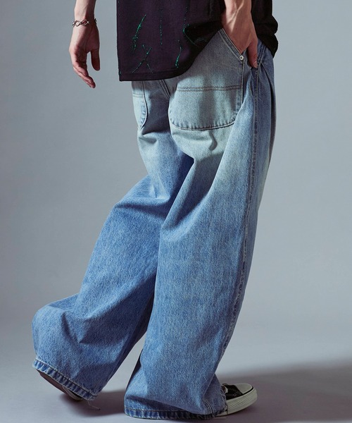 パンツ ReRun - Baggy wide washed denim pants LIDNM / Llife ONLINE STORE / CRACK WASHED BAGGY DENIM PANTS