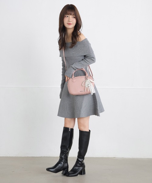 SecretDoor（シークレットドア）の「2way チャーム付き パール レース ハート リボン ショルダーバッグ ボストン クレープ（ボストンバッグ・レディース・ブラック/アイボリー/ピンク・FREE）」の18枚目の写真