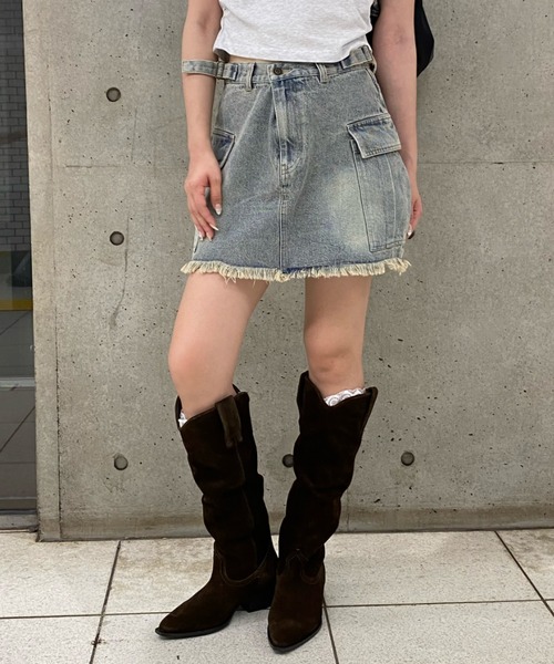 RAY CASSIN(レイカズン)の「カーゴミニスカート(スカート・レディース・カーキ/スカイブルー・S/M)」の2枚目の写真