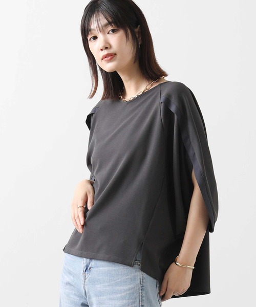 Gready Brilliant(グレディブリリアン)の「ジョーゼット浅Vネックドルマン(Tシャツ/カットソー・レディース・オフホワイト/チャコールグレー/キャメル・38)」の16枚目の写真