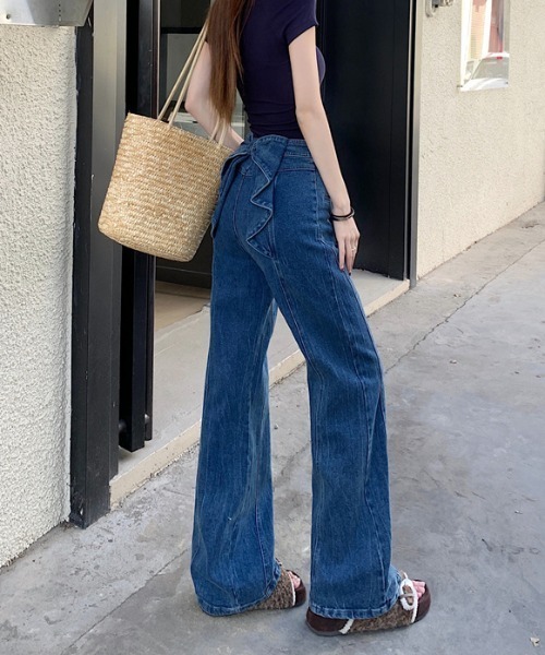 セール】夏新作/バックリボンデザインデニムパンツ（デニム