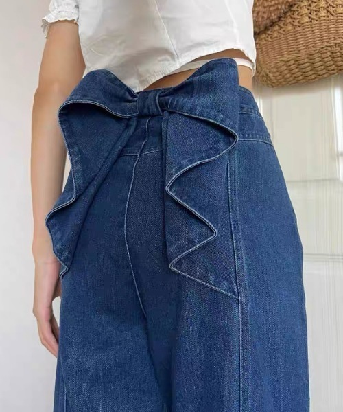 セール】夏新作/バックリボンデザインデニムパンツ（デニム