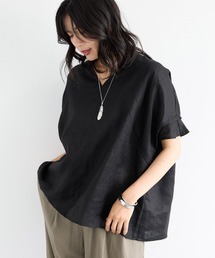 美品 バンヤードストーム 麻 リネン100％ ブラウス 黒 ゆったり
