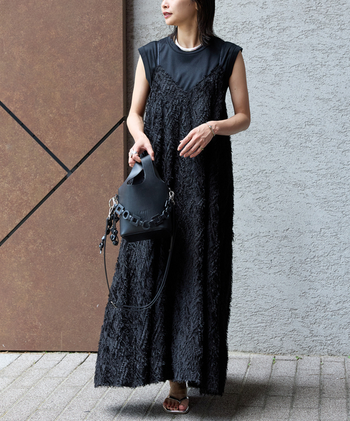 JOURNAL STANDARD（ジャーナルスタンダード）の「カットジャガードワンピ（ワンピース・レディース・ブラック/ネイビー・FREE）」の6枚目の写真