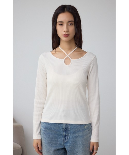 AZUL by moussy（アズールバイマウジー）の「チョーカータイトトップス（Tシャツ/カットソー・レディース・レッド/ブラウン/アイボリー/ブラック・FREE）」の8枚目の写真