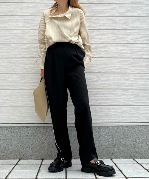 Q（キュー）の「ポプリンテーパードパンツ（その他パンツ・レディース・ブラウン/ブラック・MEDIUM）」の19枚目の写真