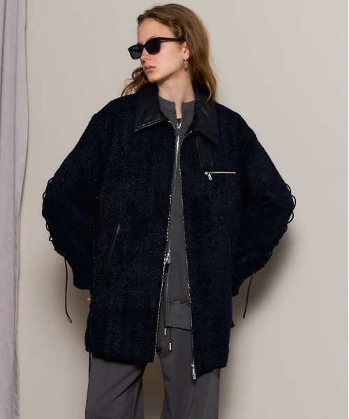 MAISON SPECIAL（メゾンスペシャル）の「Lace Up A-line Coat/レースアップＡラインコート（ステンカラーコート・レディース・ホワイト/ネイビー/ピンク・FREE）」の3枚目の写真