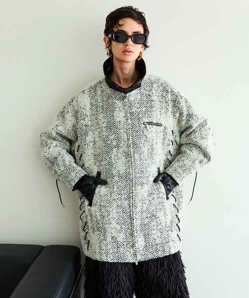 MAISON SPECIAL（メゾンスペシャル）の「Lace Up A-line Coat/レースアップＡラインコート（ステンカラーコート・レディース・ホワイト/ネイビー/ピンク・FREE）」の2枚目の写真