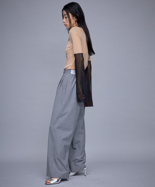 THINGS THAT MATTER(シングス ザット マター)の「T/R DOUBLE TUCK WIDE PANTS / TRダブルタックワイドパンツ(スラックス・レディース・ベージュ/グレー/ブラック・1)」の7枚目の写真