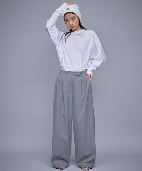 THINGS THAT MATTER(シングス ザット マター)の「T/R DOUBLE TUCK WIDE PANTS / TRダブルタックワイドパンツ(スラックス・レディース・ベージュ/グレー/ブラック・1)」の8枚目の写真