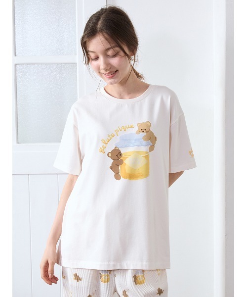 ジェラピケ ベア柄Tシャツ パジャマ ルームウェア はちみつベア柄ワンポイントTシャツ（ルームウェア/パジャマ