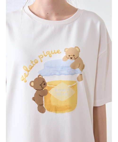 ★試着のみレア★gelato pique web限定 パステルくま ルームウェア セール】【ONLINE限定】【接触冷感】ベアワンポイントTシャツ
