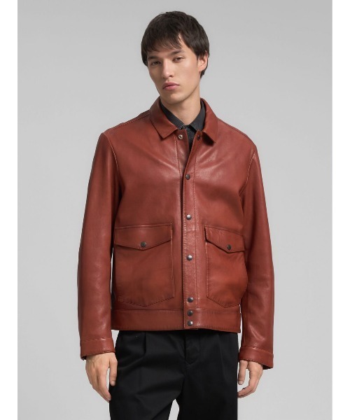 REPLAY(リプレイ)の「リラックスフィット ワックスレザージャケット(ブルゾン・メンズ・バーガンディー・SMALL/MEDIUM/LARGE/X-LARGE)」の1枚目の写真
