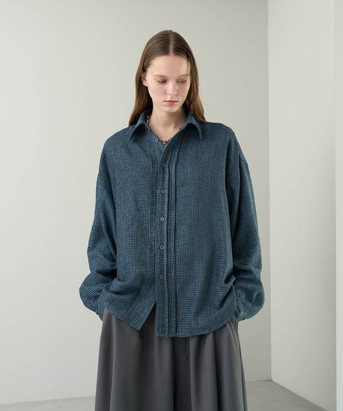 KUUUPY(クーピー)の「Front Tucked Tweed Shirt - フロントタック ツイードシャツ(シャツ/ブラウス・メンズ・ブルー/ブラック・SMALL/MEDIUM/LARGE)」の17枚目の写真