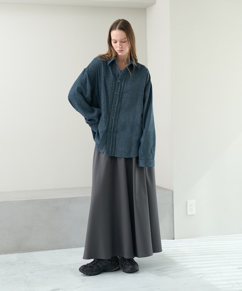 KUUUPY(クーピー)の「Front Tucked Tweed Shirt - フロントタック ツイードシャツ(シャツ/ブラウス・メンズ・ブルー/ブラック・SMALL/MEDIUM/LARGE)」の3枚目の写真