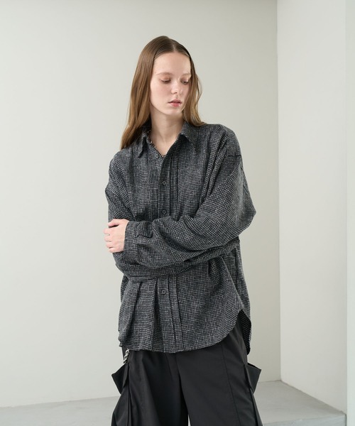 KUUUPY(クーピー)の「Front Tucked Tweed Shirt - フロントタック ツイードシャツ(シャツ/ブラウス・メンズ・ブルー/ブラック・SMALL/MEDIUM/LARGE)」の11枚目の写真