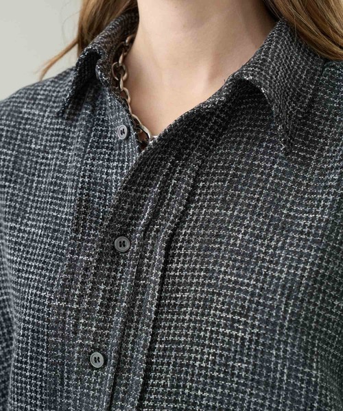 KUUUPY(クーピー)の「Front Tucked Tweed Shirt - フロントタック ツイードシャツ(シャツ/ブラウス・メンズ・ブルー/ブラック・SMALL/MEDIUM/LARGE)」の12枚目の写真
