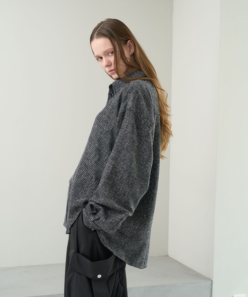 KUUUPY(クーピー)の「Front Tucked Tweed Shirt - フロントタック ツイードシャツ(シャツ/ブラウス・メンズ・ブルー/ブラック・SMALL/MEDIUM/LARGE)」の8枚目の写真