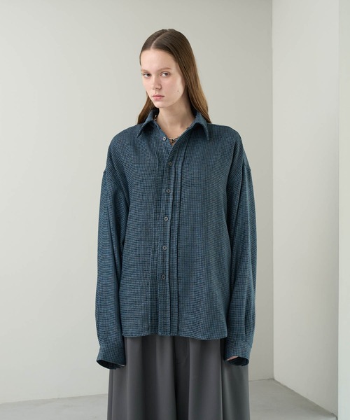 KUUUPY(クーピー)の「Front Tucked Tweed Shirt - フロントタック ツイードシャツ(シャツ/ブラウス・メンズ・ブルー/ブラック・SMALL/MEDIUM/LARGE)」の14枚目の写真