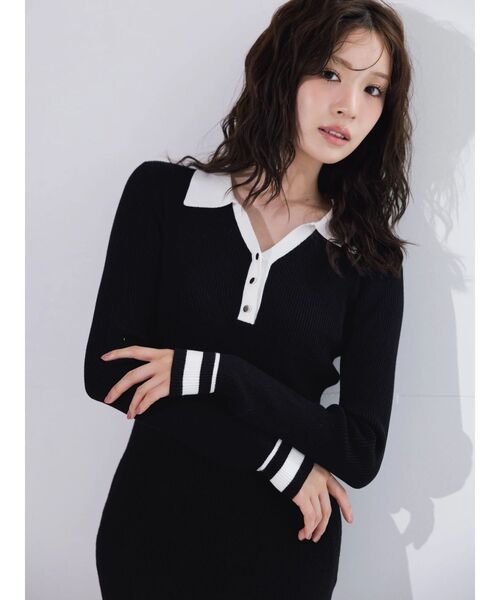 MERCURYDUO（マーキュリーデュオ）の「バイカラースキッパーニットワンピース（ワンピース・レディース・ブラック/ベージュ/ミント・SMALL/MEDIUM）」の4枚目の写真