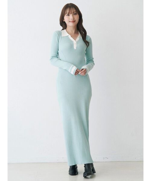 MERCURYDUO（マーキュリーデュオ）の「バイカラースキッパーニットワンピース（ワンピース・レディース・ブラック/ベージュ/ミント・SMALL/MEDIUM）」の9枚目の写真