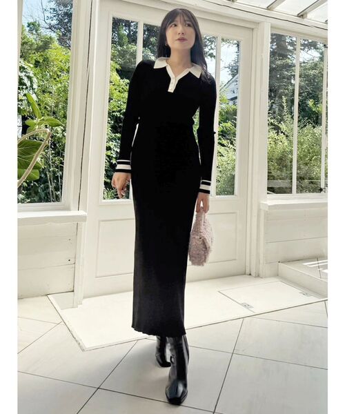 ◆ミュベールのオーストリッチ×ニットワンピース カレッジロゴもっちりニットワンピース [E3408] - レディース