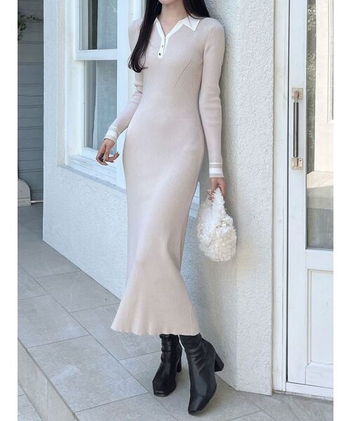 バイカラースキッパーニットワンピース（ワンピース）｜MERCURYDUO