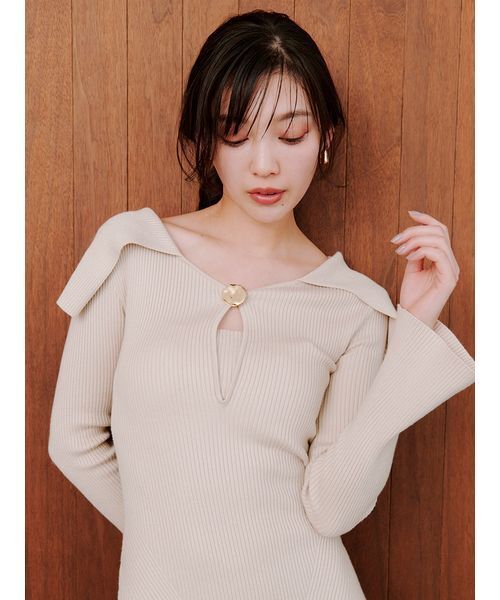 Sustainableデザインフロントニットワンピース（ワンピース