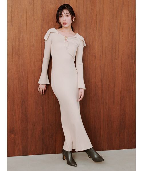 Sustainableデザインフロントニットワンピース（ワンピース